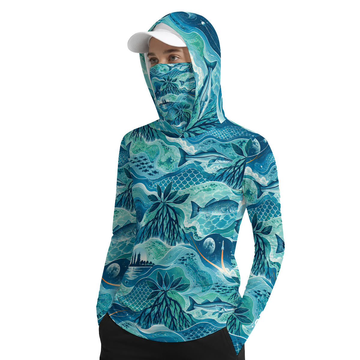 Coastal Performance Fishing Hoodie with Integrated Face Cover