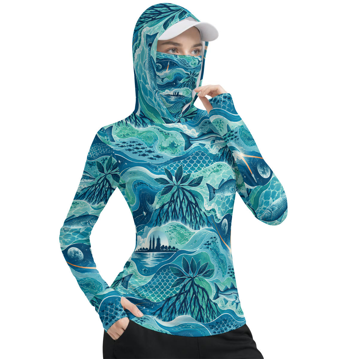 Coastal Performance Fishing Hoodie with Integrated Face Cover